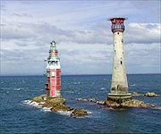 CGI showing Henry Winstanley's design  alongside the current lighthouse