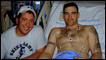 Captain Josh Mantz (right) recovering in intensive care with his best friend (left)