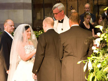 The sunshine lit the church as Steve and Zoë said their vows and exchanged rings