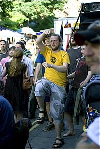 Finbarr Carter from Rebel Lion Sound System skanking