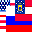Bandeiras dos EUA, Rússia e Geórgia