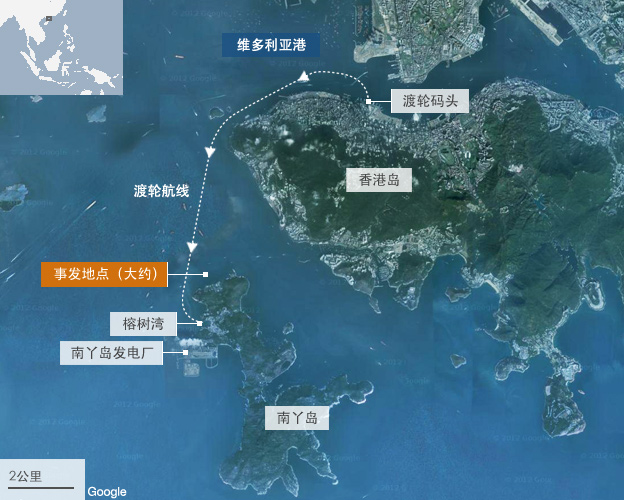 香港船難衛星地形圖