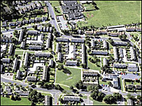 Overhead view of housing estate.
