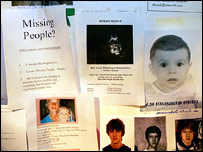 Quadro com informações sobre desaparecidos