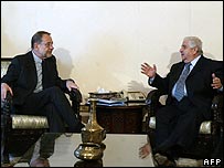 Javier Solana e o ministro do Exterior sírio, Walid Muallim