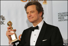Actor Colin Firth with his Golden Globe award