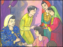 مادر به اطفالش خینه می نهد.