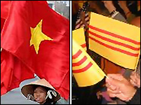 Cờ đỏ sao vàng chính thức và vàng ba sọc đỏ của miền nam trước đây