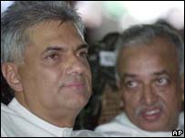 UNP leaders Wickramasinghe (L) and Samarawickrama