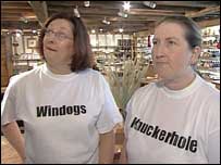 Women wearing t-shirts emblazoned with  Windogs and  Knuckerhole