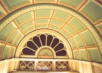 ornate plaster above the entrance to the Tech
