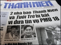 Trang chính báo Thanh Niên về vụ bắt hai phóng viên