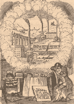 Allegorical cartoon of the significance of steam power