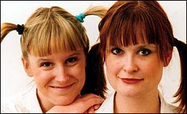 Actors Ruth Harrell and Susie Riddell in school uniform