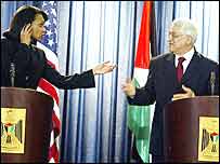 رايس و محمود عباس رهبر فلسطينيان