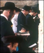 Jewish men at the Wailing Wall