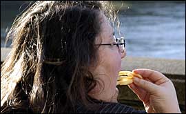 Woman eating chips 