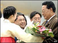 O primeiro-ministro da Coréia do Norte, Kim Yong-il, é recebido em Seul