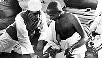 Mahatma Gandhi and Pandit J. Nehru during the All India Congress Committee Session, 1942, when the 'Quit India' resolution was adopted