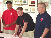 Latu, Yates and Dai Burton at the ceremony