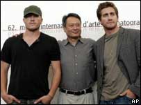 Ang Lee e as estrelas de 'Brokeback Mountain', Heath Ledger e Jake Gyllenhaal