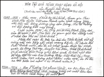 Bản khai lý lịch của ông Nguyễn Hữu Đang