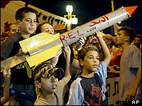 Filistinli çocuklar ve füze maketi