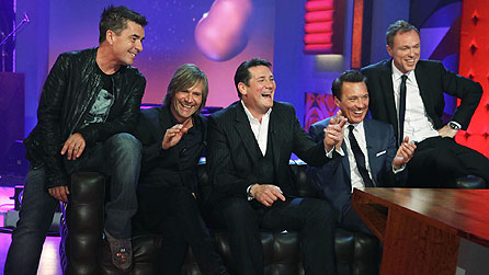 Spandau Ballet. From left: John Keeble, Steve Norman, Tony Hadley, Martin Kemp and Gary Kemp (image: BBC/Hot Sauce/Brian J Ritchie)