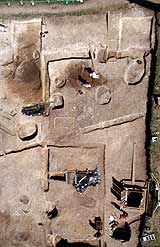 The excavation site showing the extent of building foundations