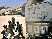 Gazze'deki en büyük Yahudi yerleşimi olan Guş Katif'i gösteren tabela.