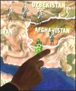 Close-up of a television war report