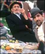 Jewish men at a picnic