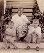 Brian(R), brother Kenneth(L) and sister Pauline(M) with Amah in Kuala Lumpur, Malaya, 1930