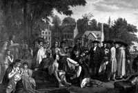 William Penn ac arwyddo cytundeb Pennsylvania © Llyfrgell Cymdeithas Grefyddol y Cyfeillion