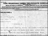 تلگرافی معروف در مورد موفقيت اولين پرواز هواپيما