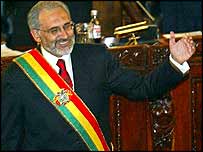 Carlos Mesa, já como presidente empossado