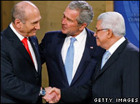 George Bush, Ehud Olmert ve Mahmud Abbas'la