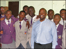 Peter Ndoro with pupils at the Churchill High School in Zimbabwe