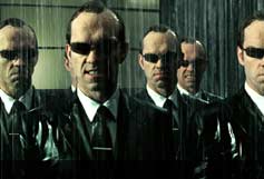 Matrix renegade Agent Smith replicated many times over to battle Nero in 'The Matrix Revolutions' by the Wachowski Bros.