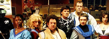 Still from Blake's Junction  7, featuring Johnny Vegas, Martin Freeman, and others