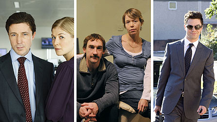 L-R: Aidan Gillen, Rosamund Pike, Joseph Mawle, Anna Maxwell- Martin and Dominic Cooper star in Dominic Savage's Freefall
