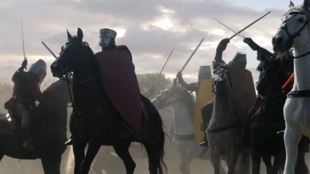 Photograph of battlefield with mounted soldiers