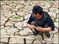 Kurak bir toprakta bir çiftçi