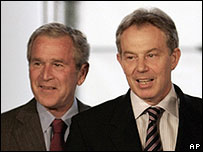 George W. Bush e Tony Blair em Washington