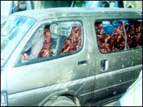 Van that came under fire (Photo Raj Weerasinghe)
