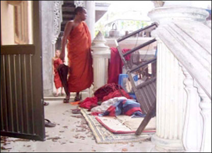 Raided monastery in Rangoon. (Photo supplies by MoeMaka Media internet blog.)