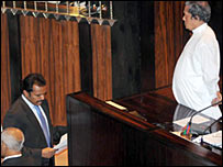 Karuna taking oaths as an MP