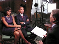 Obama cùng vợ trong chương trình CBS - hình của AP