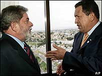 Os presidentes Luiz Inácio Lula da Silva e Hugo Chávez