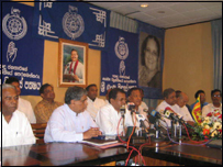 Minister de Silva (second left) in a press conference